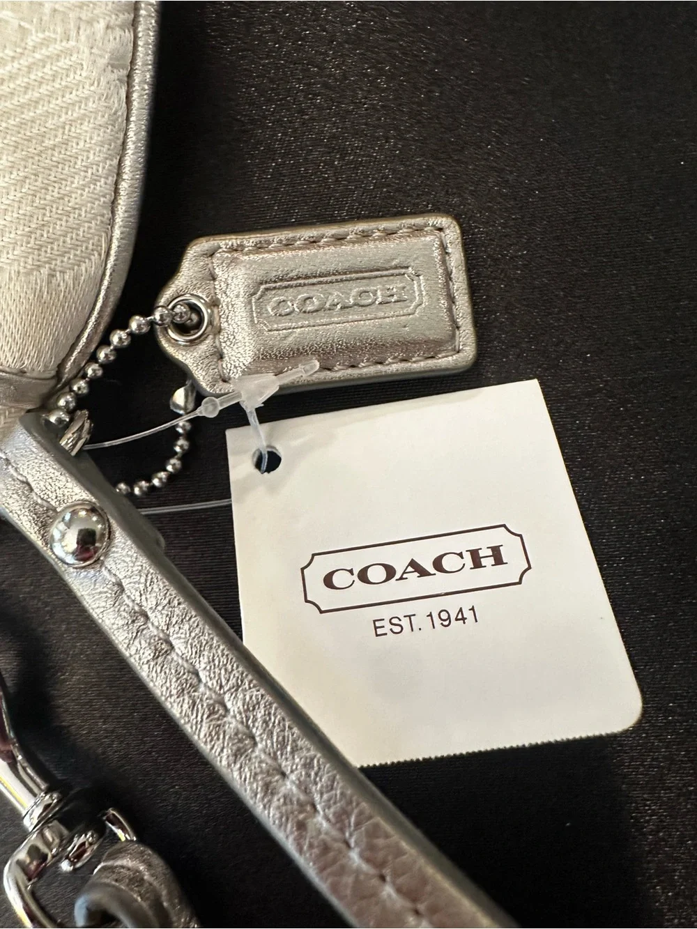 COACH Cream Signature Wristlet with Silver Trim - Picture 2 of 10